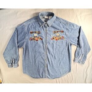 Vintage Bobbie Brooks‎ Blue Denim Long Sleeve Embroidered Fall Women's Large